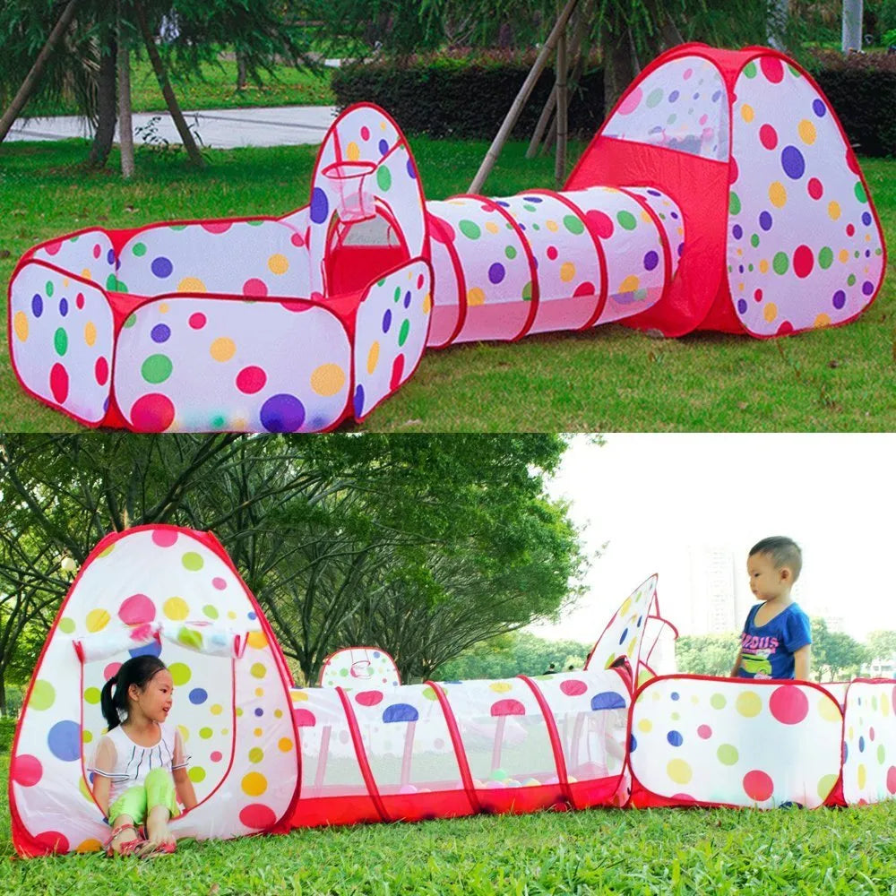 3 in 1 Kids Pop up Play Tent Crawl Tunnel Set Ball Pit Tent Playhouse Indoor Outdoor Toys